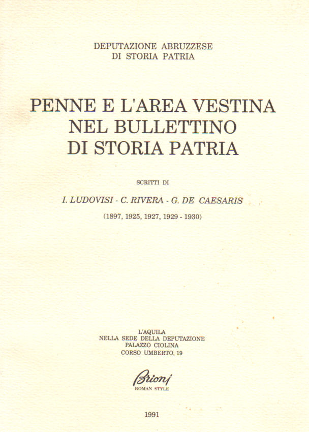 1991 - Penne Area vestina nel bullettino di storia patria